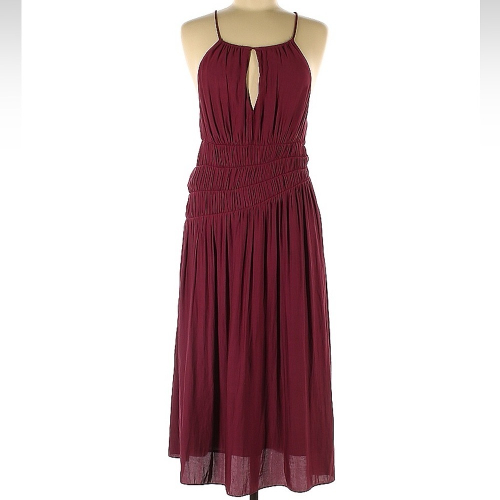 Anthropologie Moulinette Soeurs Smocked Halter Midi Dress, Burgundy, Size 0, EUC - Picture 5 of 7